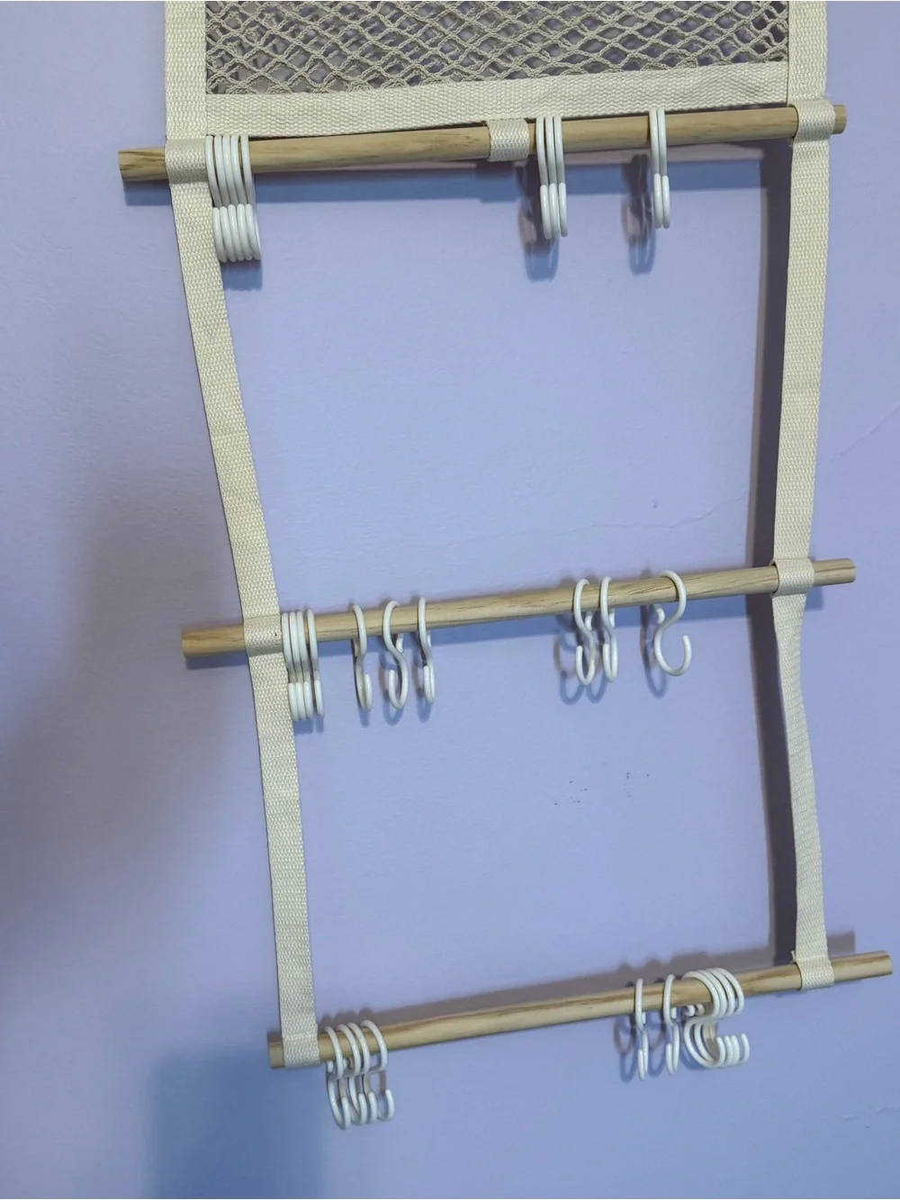 Hanging Organizer with Mesh Pocket and Hooks - Cream